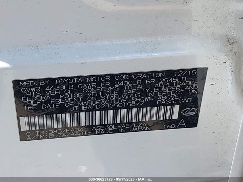 2016 LEXUS IS 200T - JTHBA1D24G5015877