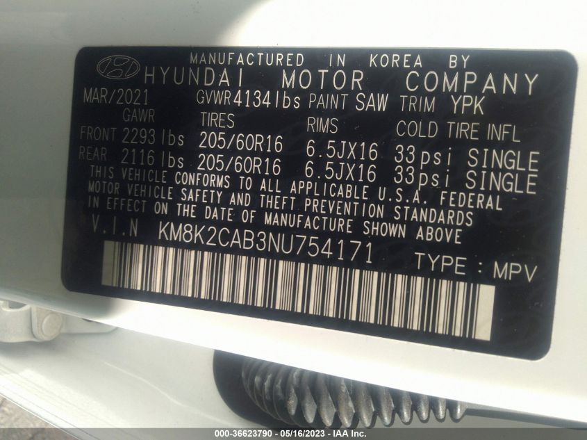 2022 HYUNDAI KONA SE - KM8K2CAB3NU754171