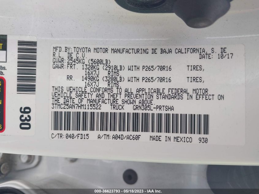 2017 TOYOTA TACOMA SR5/TRD SPORT - 3TMCZ5AN7HM115522