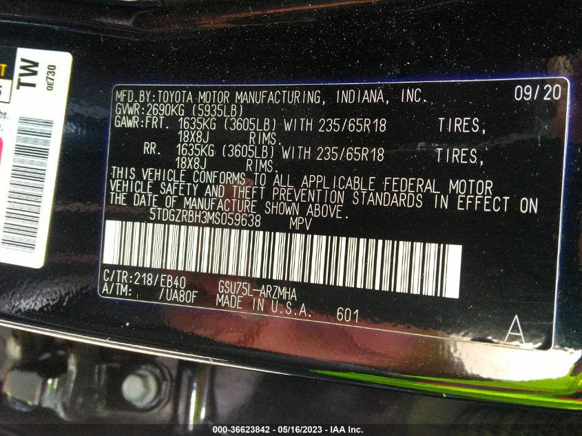 2021 TOYOTA HIGHLANDER XLE - 5TDGZRBH3MS059638