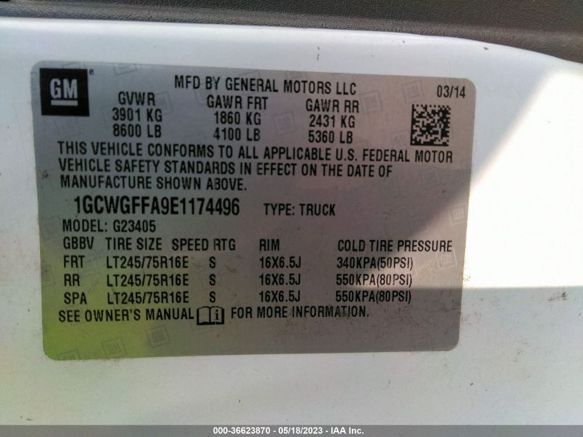 2014 CHEVROLET EXPRESS CARGO VAN - 1GCWGFFA9E1174496