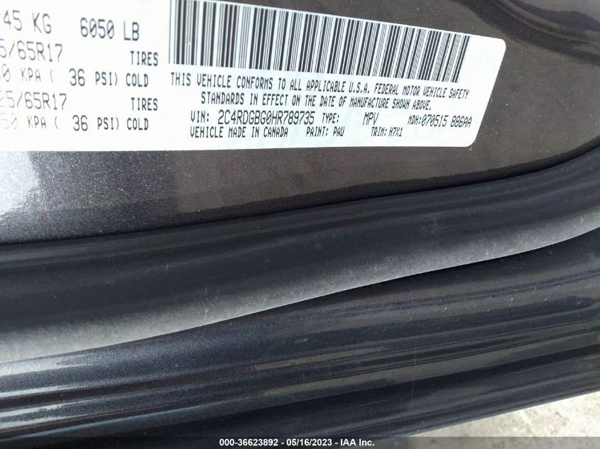 2017 DODGE GRAND CARAVAN SE - 2C4RDGBG0HR789735