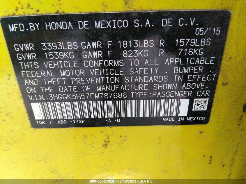 2015 HONDA FIT LX - 3HGGK5H57FM787686