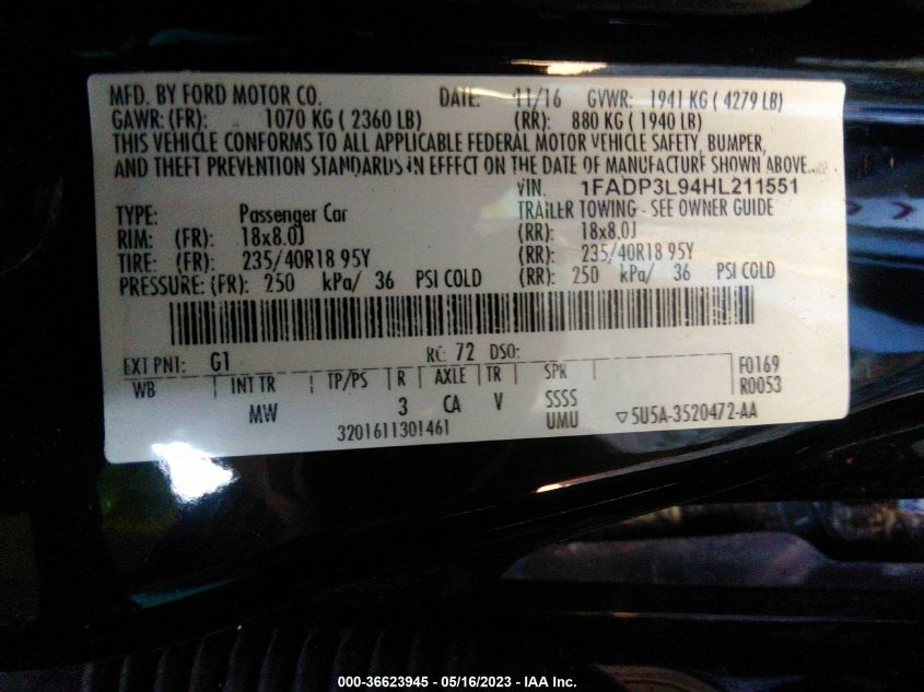 1FADP3L94HL211551 2017 FORD FOCUS, photo no. 9