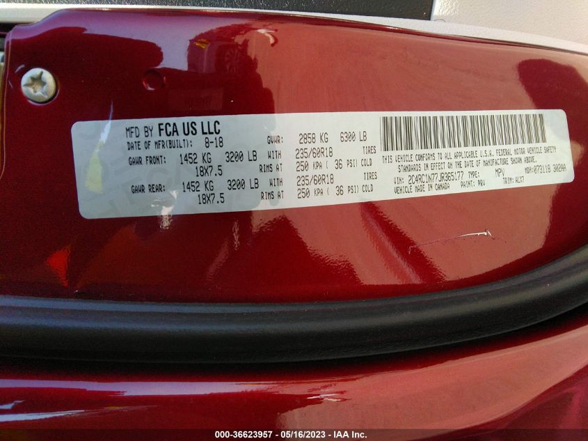 2018 CHRYSLER PACIFICA HYBRID LIMITED - 2C4RC1N77JR365177