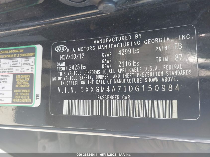 2013 KIA OPTIMA LX - 5XXGM4A71DG150984