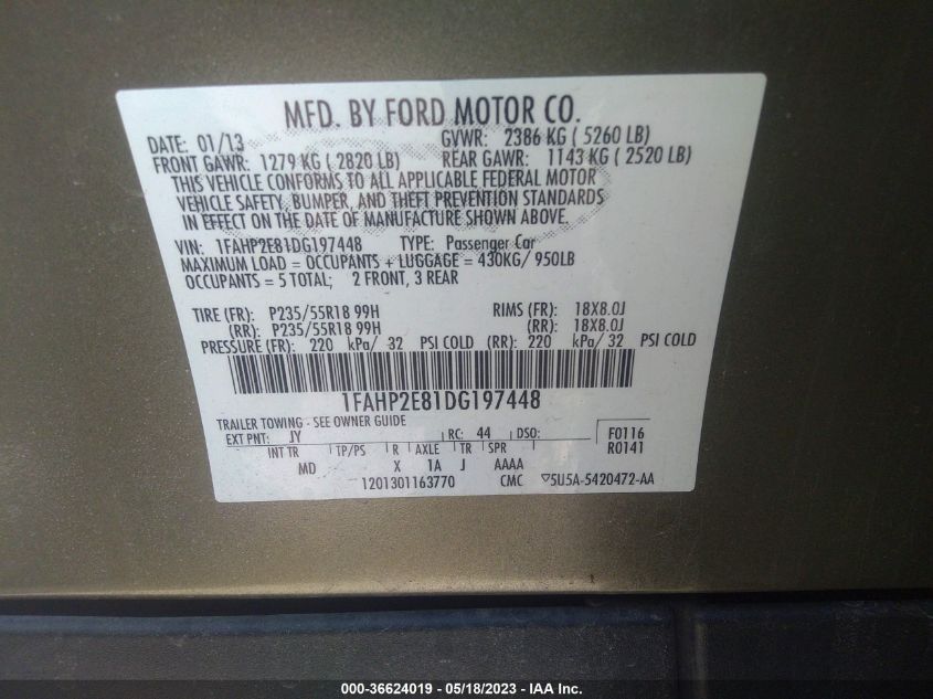 2013 FORD TAURUS SEL - 1FAHP2E81DG197448
