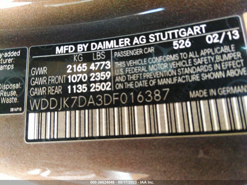2013 MERCEDES-BENZ SL-CLASS SL 550 - WDDJK7DA3DF016387