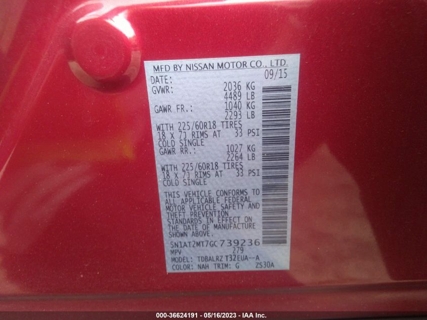 2016 NISSAN ROGUE SL - 5N1AT2MT7GC739236