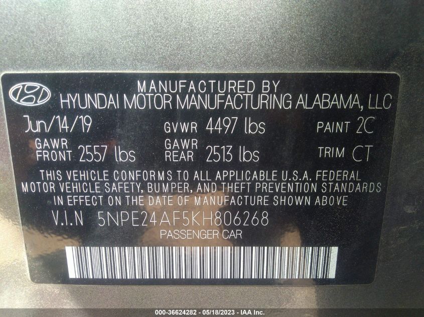 2019 HYUNDAI SONATA SE/SEL - 5NPE24AF5KH806268