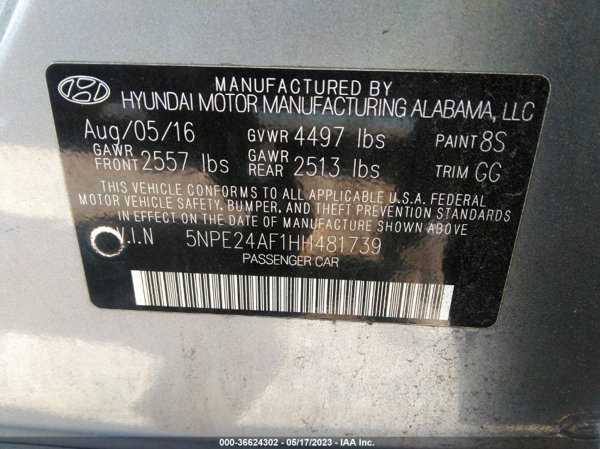 2017 HYUNDAI SONATA SE - 5NPE24AF1HH481739