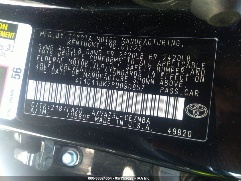 VIN 4T1C11BK7PU090857 2023 TOYOTA CAMRY LE