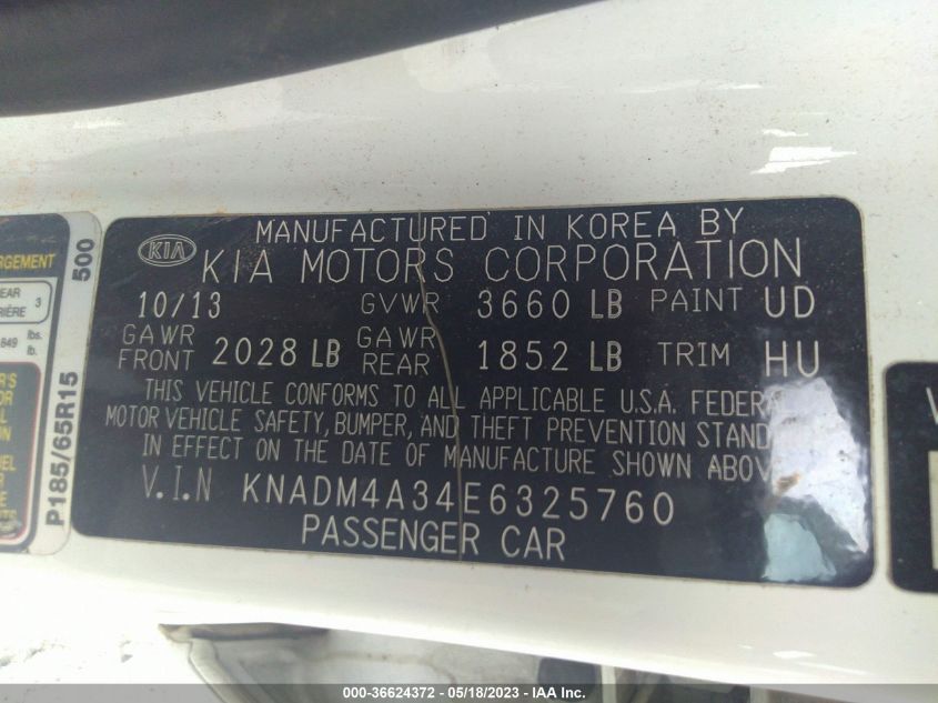 2014 KIA RIO LX - KNADM4A34E6325760
