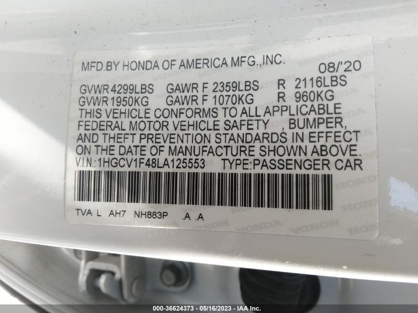 2020 HONDA ACCORD SEDAN EX - 1HGCV1F48LA125553
