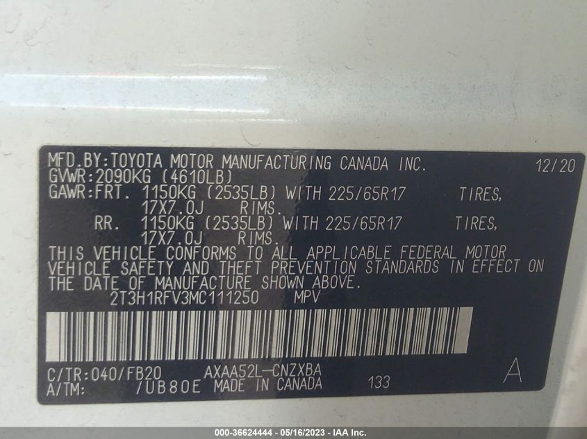 2021 TOYOTA RAV4 LE - 2T3H1RFV3MC111250