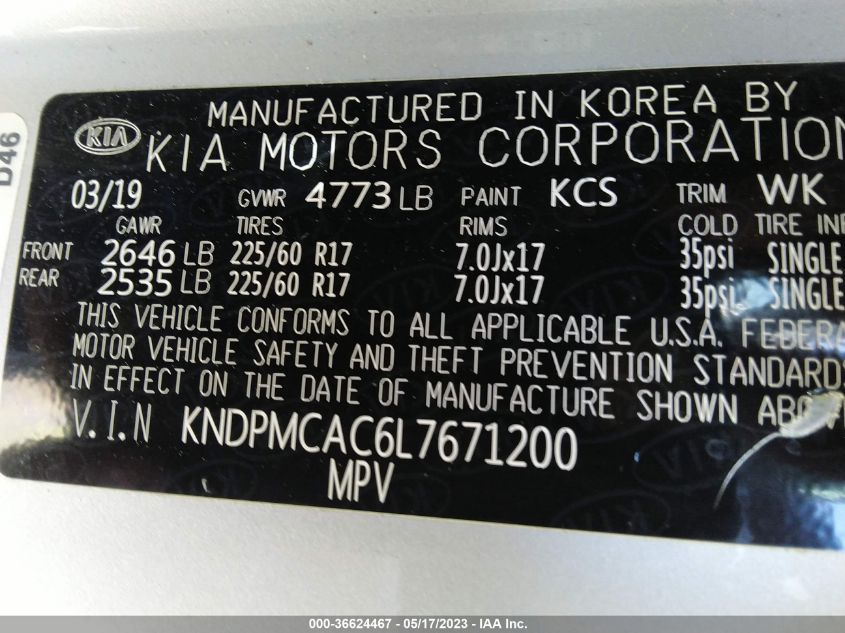 2020 KIA SPORTAGE LX - KNDPMCAC6L7671200