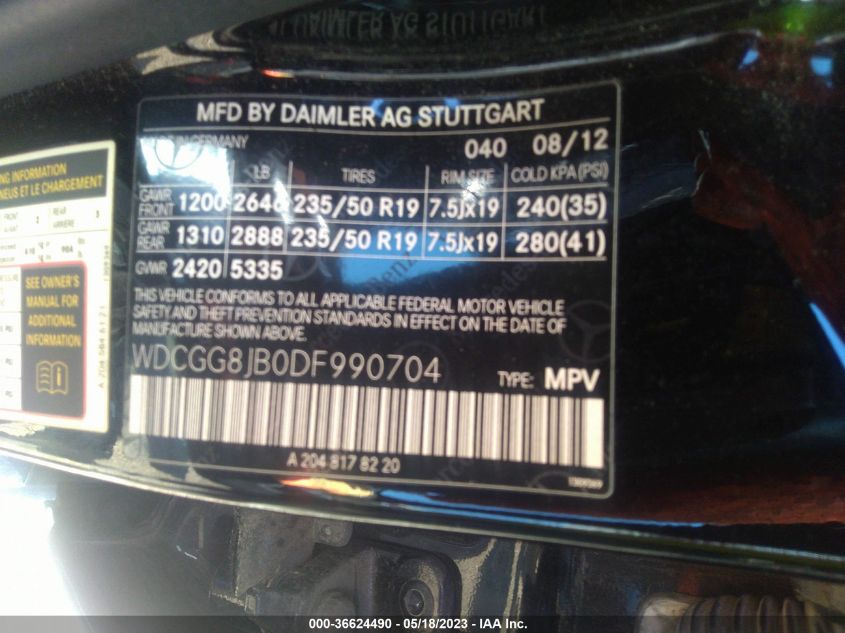 2013 MERCEDES-BENZ GLK-CLASS GLK 350 - WDCGG8JB0DF990704