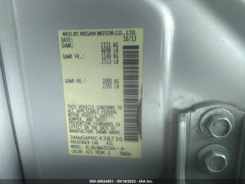 2014 NISSAN MAXIMA 3.5 S - 1N4AA5AP4EC438736