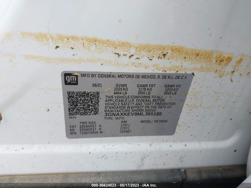2021 CHEVROLET EQUINOX LT - 3GNAXKEV9ML395165