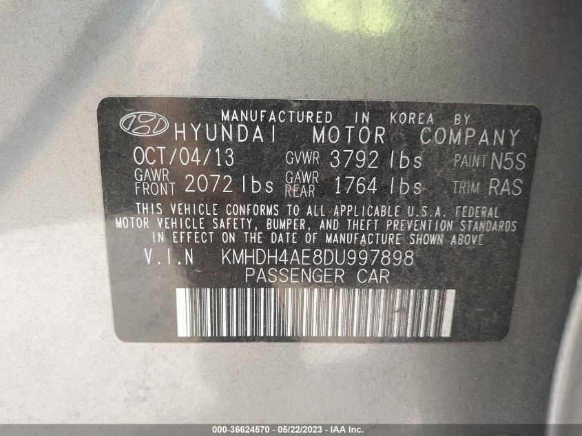 2013 HYUNDAI ELANTRA GLS - KMHDH4AE8DU997898