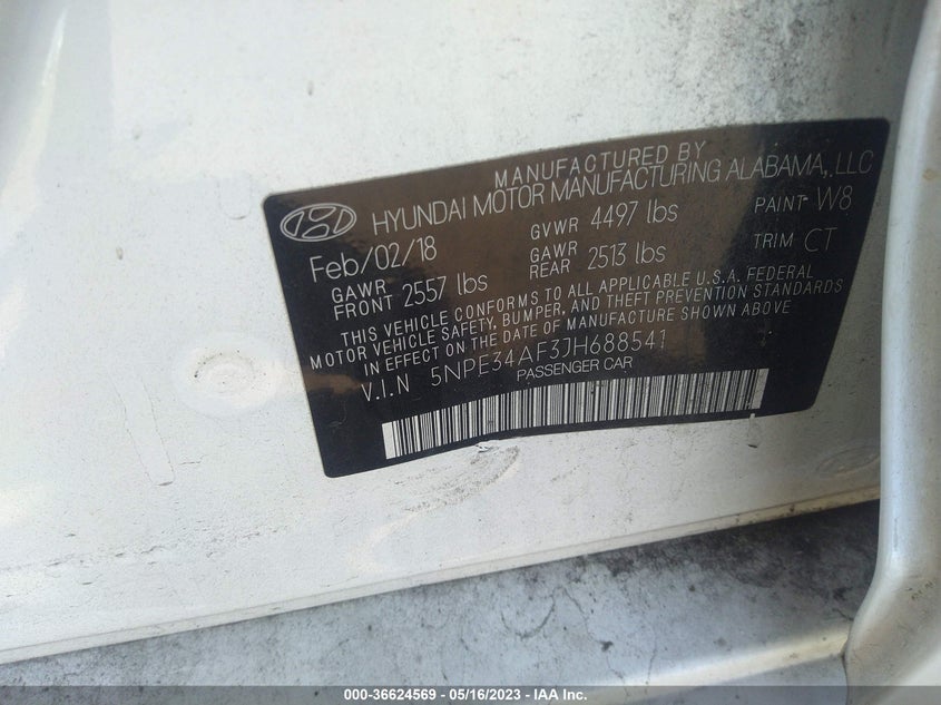 VIN 5NPE34AF3JH688541 2018 HYUNDAI SONATA LIMITED