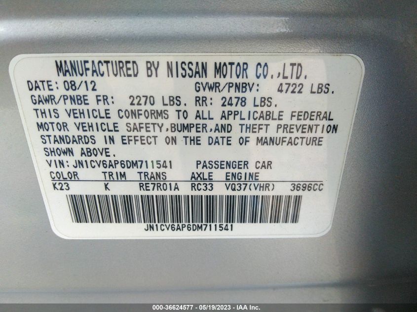 2013 INFINITI G37 SEDAN JOURNEY - JN1CV6AP6DM711541