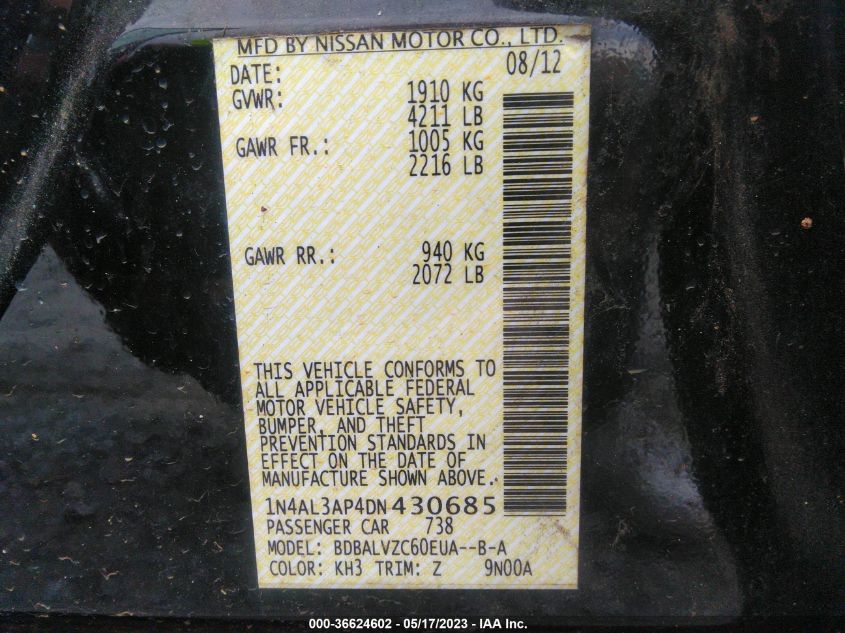 2013 NISSAN ALTIMA 2.5 SL - 1N4AL3AP4DN430685