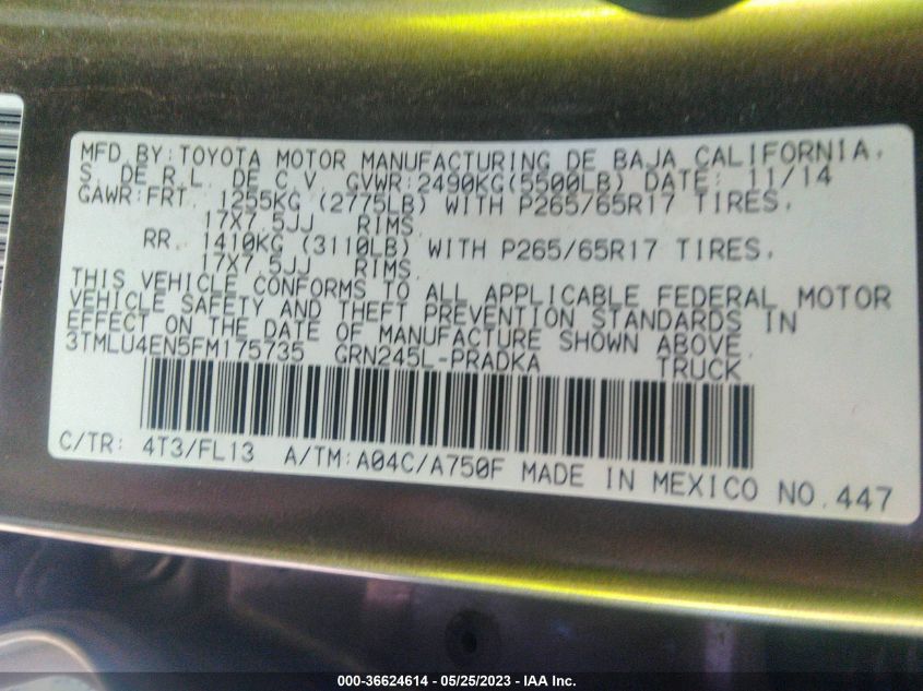 2015 TOYOTA TACOMA - 3TMLU4EN5FM175735