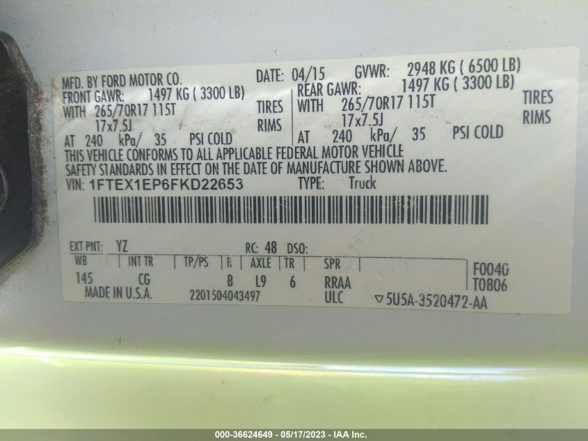2015 FORD F-150 XL - 1FTEX1EP6FKD22653