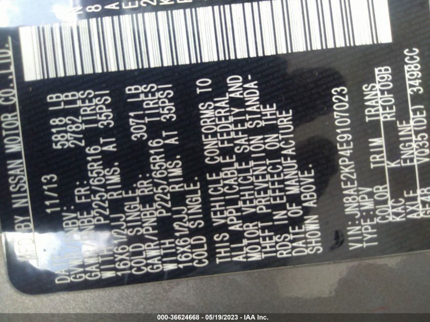 2014 NISSAN QUEST S - JN8AE2KP4E9107023