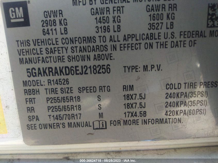 2014 BUICK ENCLAVE CONVENIENCE - 5GAKRAKD6EJ218256