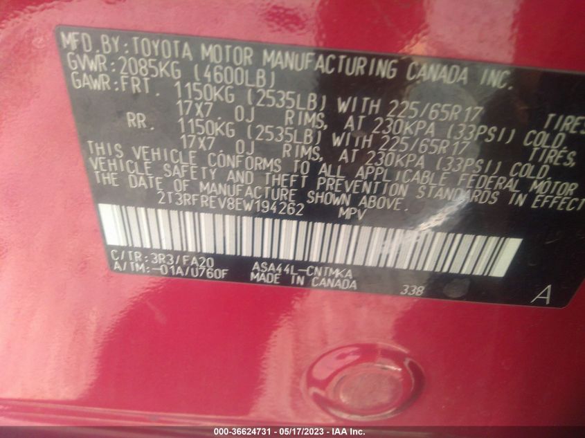 2014 TOYOTA RAV4 XLE - 2T3RFREV8EW194262