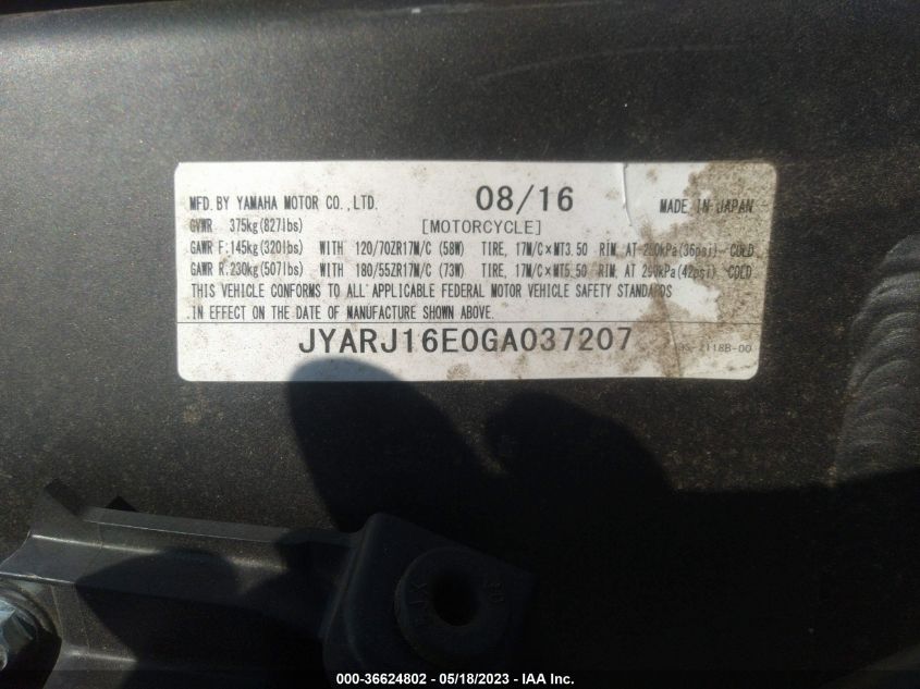 2016 YAMAHA YZFR6 JYARJ16E0GA037207