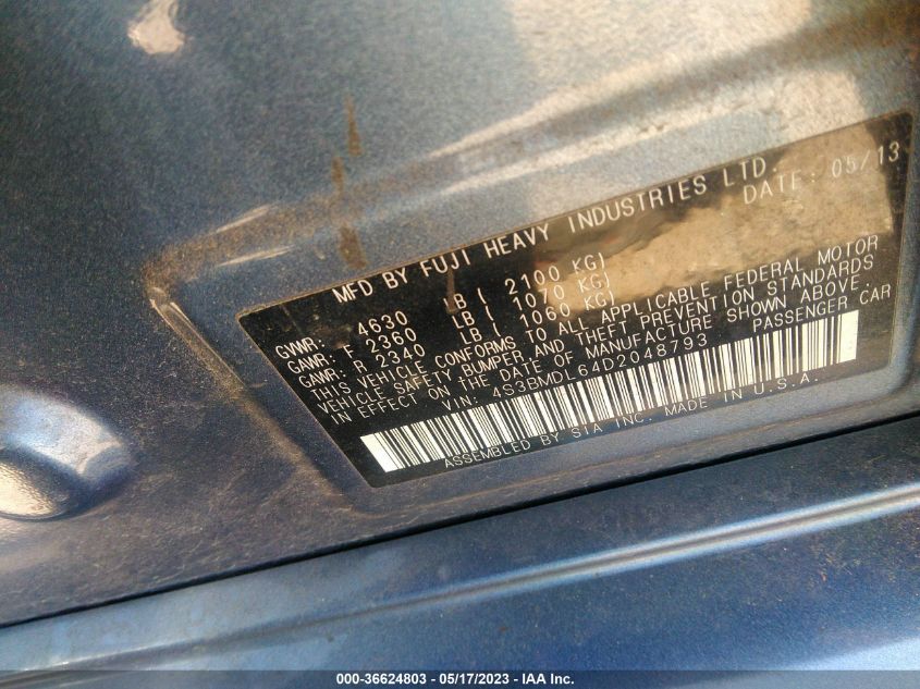 2013 SUBARU LEGACY 3.6R LIMITED - 4S3BMDL64D2048793
