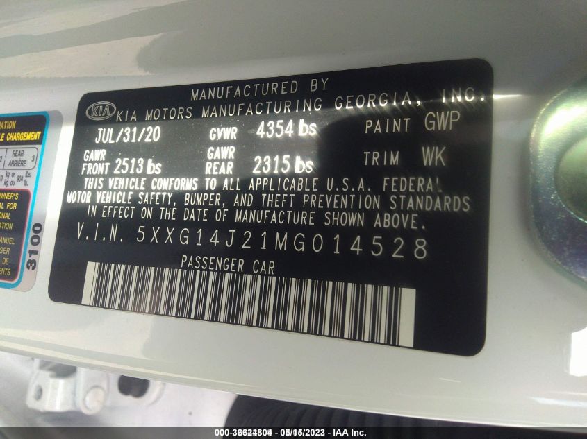 2021 KIA K5 LXS - 5XXG14J21MG014528