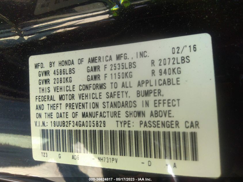 2016 ACURA TLX V6 - 19UUB2F34GA005829