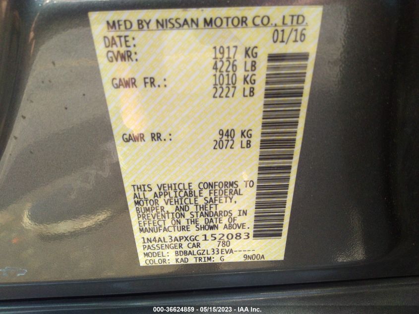 2016 NISSAN ALTIMA 2.5 - 1N4AL3APXGC152083