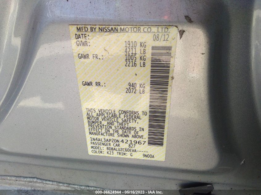 2013 NISSAN ALTIMA 2.5 SV - 1N4AL3AP2DN421967