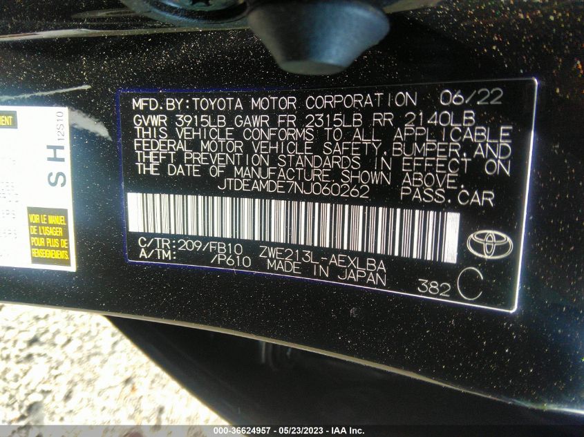 2022 TOYOTA COROLLA HYBRID LE - JTDEAMDE7NJ060262