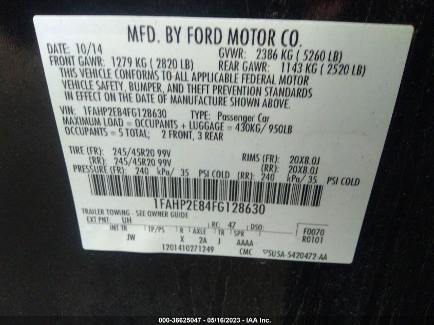 2015 FORD TAURUS SEL - 1FAHP2E84FG128630