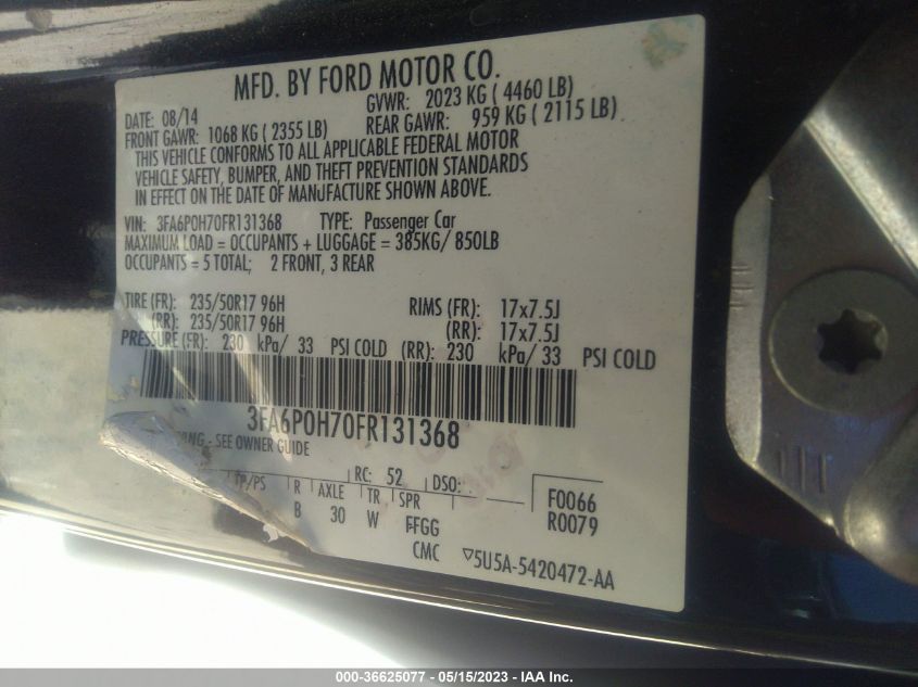 2015 FORD FUSION SE - 3FA6P0H70FR131368