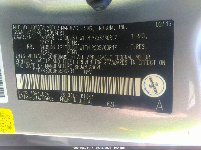 2015 TOYOTA SIENNA XLE - 5TDYK3DC3FS596231