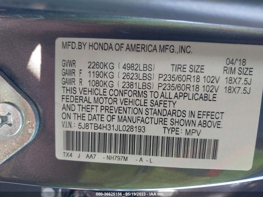 2018 ACURA RDX - 5J8TB4H31JL028193