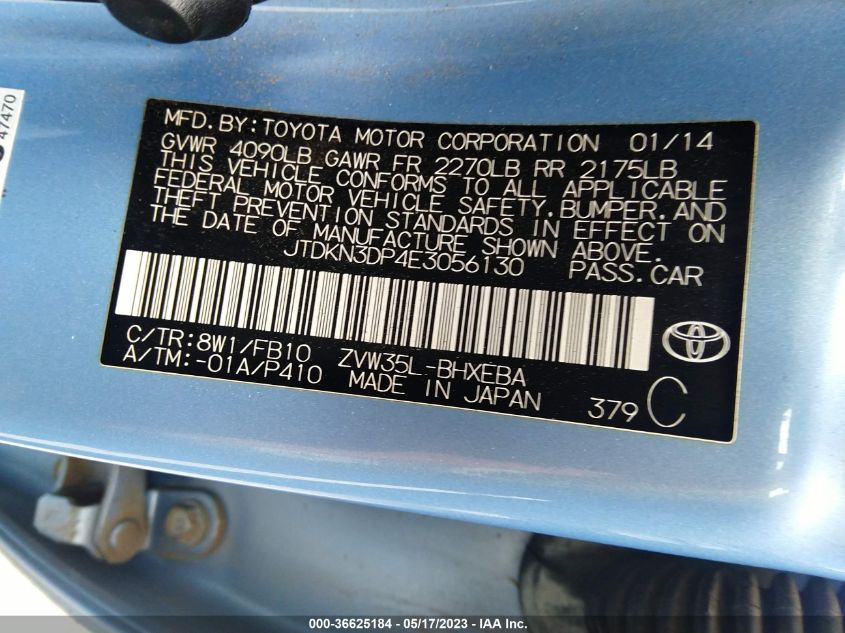 2014 TOYOTA PRIUS PLUG-IN JTDKN3DP4E3056130