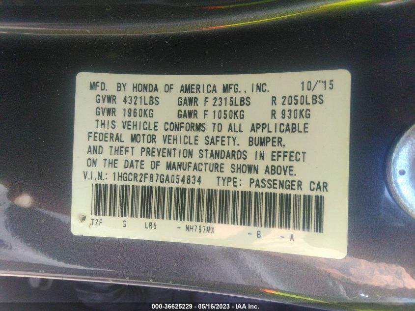 2016 HONDA ACCORD SEDAN EX-L - 1HGCR2F87GA054834