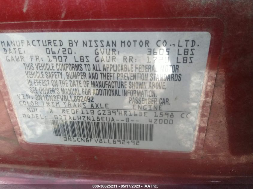 2020 NISSAN VERSA SR - 3N1CN8FV8LL892492