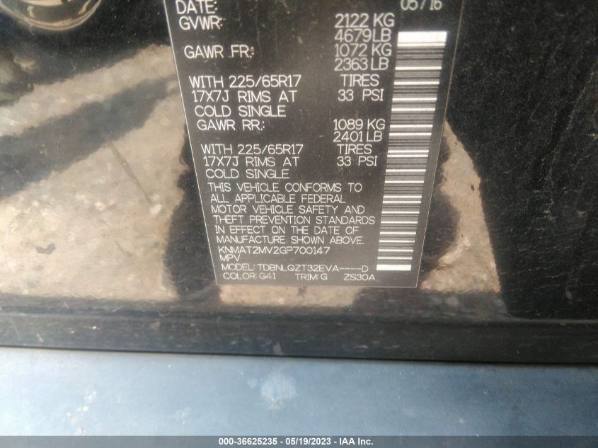 2016 NISSAN ROGUE SV - KNMAT2MV2GP700147