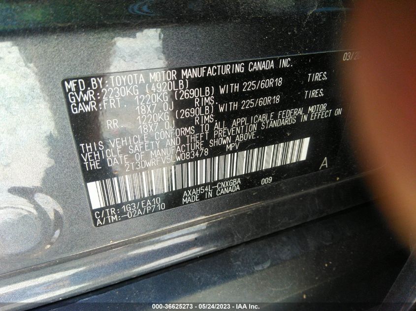 2020 TOYOTA RAV4 HYBRID LIMITED - 2T3DWRFV5LW083478
