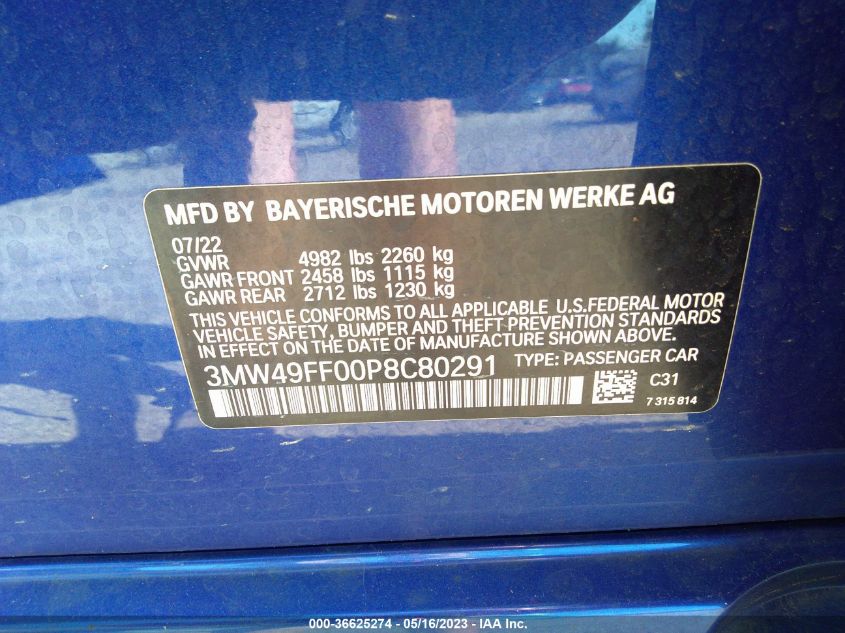 2023 BMW 3 SERIES M340I XDRIVE - 3MW49FF00P8C80291
