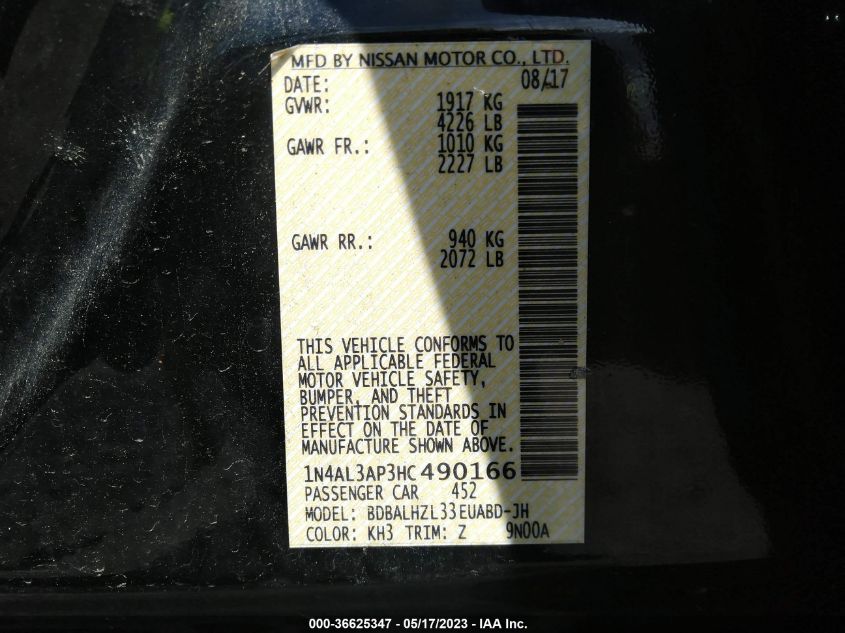 2017 NISSAN ALTIMA 2.5 SR - 1N4AL3AP3HC490166